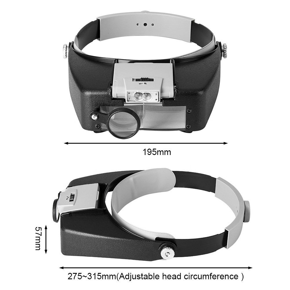 Head Wear Magnifier Adjustable Headband Size Magnifying Lenses Repair Work LED Light Head Lamp High Transparency Lenses