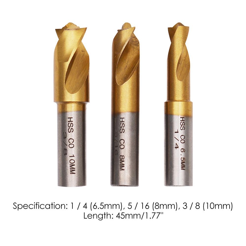 3pcs 6.5/8/10mm surface titanium plating HSS co-rotary spot welder cutter sawmill point drill bit remove sheet metal solder joint