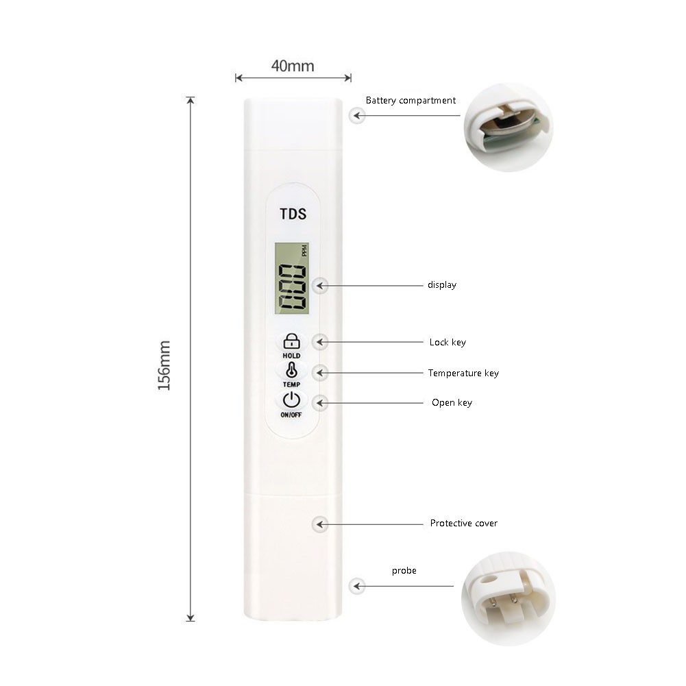 Digital Water Quality Tester TDS EC Meter Range 0-99°/32-212℃ Multifunctional Water Purity Thermometer Temperature PPM Tester