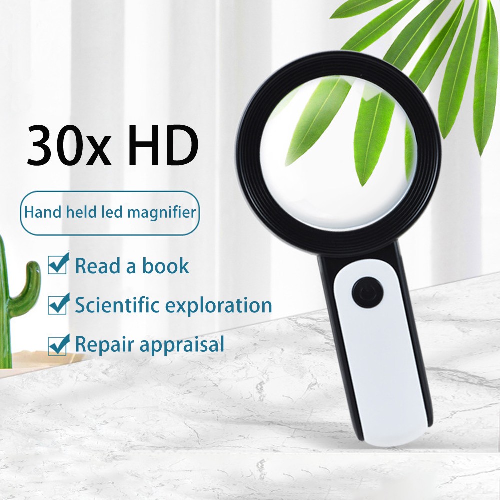 LED Light Optical Reading Ancient Dropship Handheld 30X Luminous Magnifier Microscope Magnifying Glass Reading Aid Eyepiece