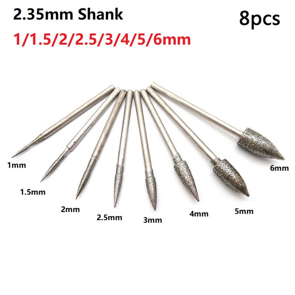 6/8pcs 1-6mm Diamond Mill Head Needle Bits Burrs Engraving Carving Grinding Tool Jade Needle Stone Carving Engraving Tool