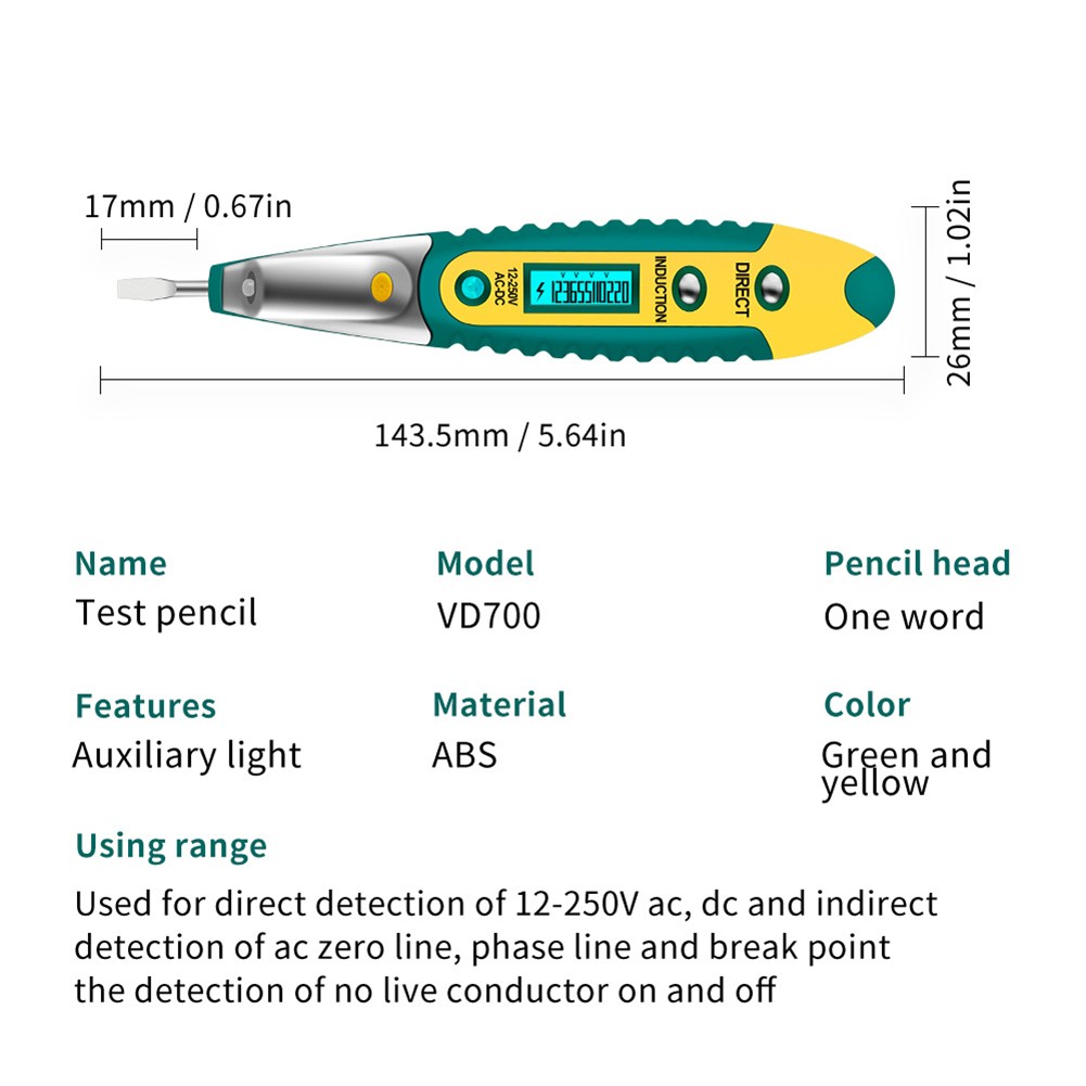 ANENG AC/DC 12-250V Non-contact LCD Digital Display Tester Screwdriver Power Outlet Voltage Detector Pen with Light