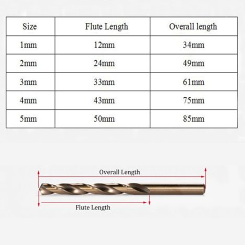 HSS Cobalt Coated Twist Drill Bit Set HSS M35 Gun Drill Bit For Wood/Metal Hole Cutter Cobalt Straight Shank Power Tools