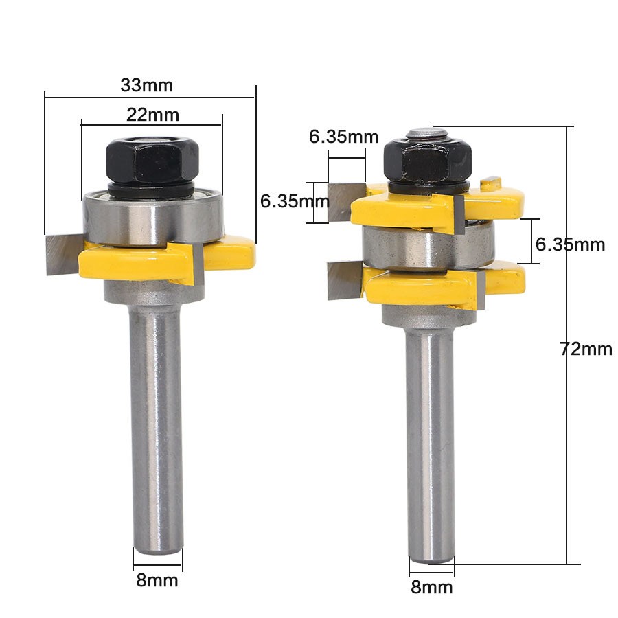 8 مللي متر عرقوب اللسان و الأخدود راوتر بت مجموعة النجارة آلات تقطيع Diameter-33mm لسمك الأسهم 3/4 "(19.05 مللي متر)