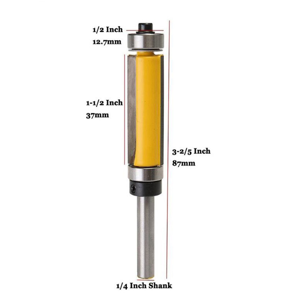 1Pc 1/4" Shank Template/Trim Router Bit, With 2" Long Routing Cutters. Features: Top & Bottom Ball Bearings Woodworking Tool