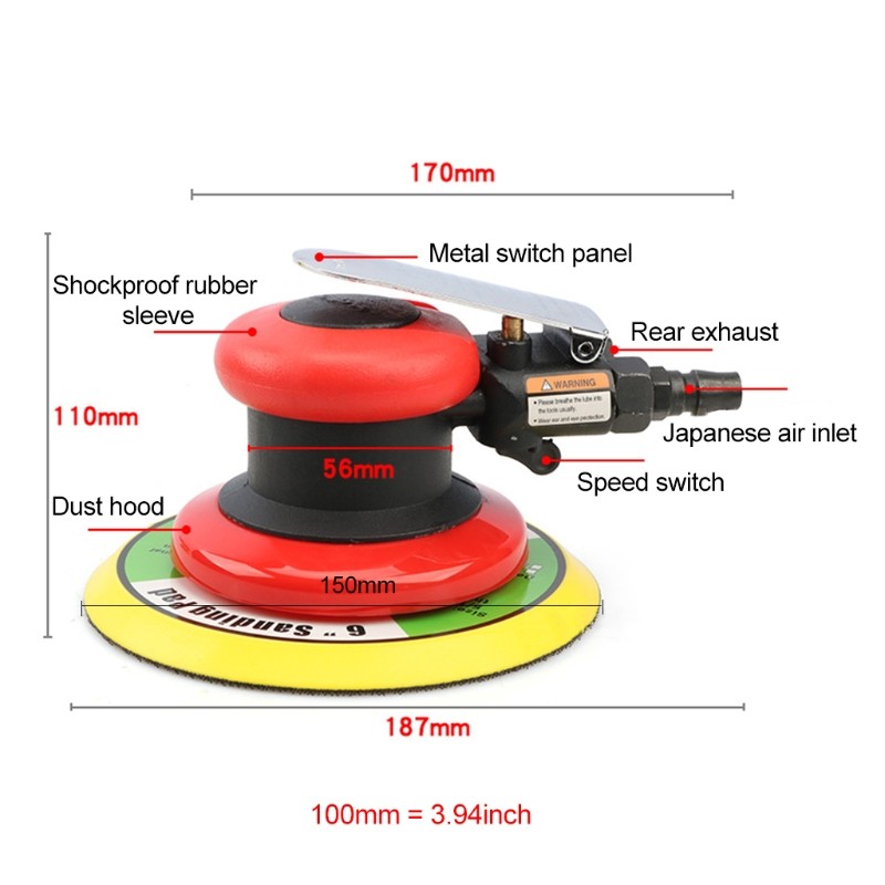 5 inch/6 inch Non-Vacuum Matte Surface Circular Pneumatic Sander Random Orbital Wood Sander Polisher Grinding Machine