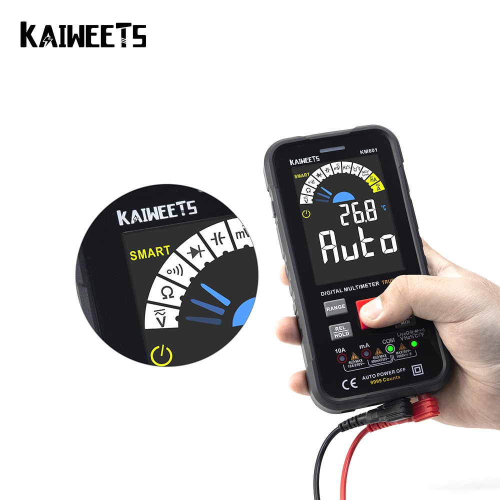 KAIWEETS KM601 Digital Multimeter 9999 Counts Multimeter 1000V 10A Capacitance Ohm Hz Digital Multimeter Tester RMS DC DMM