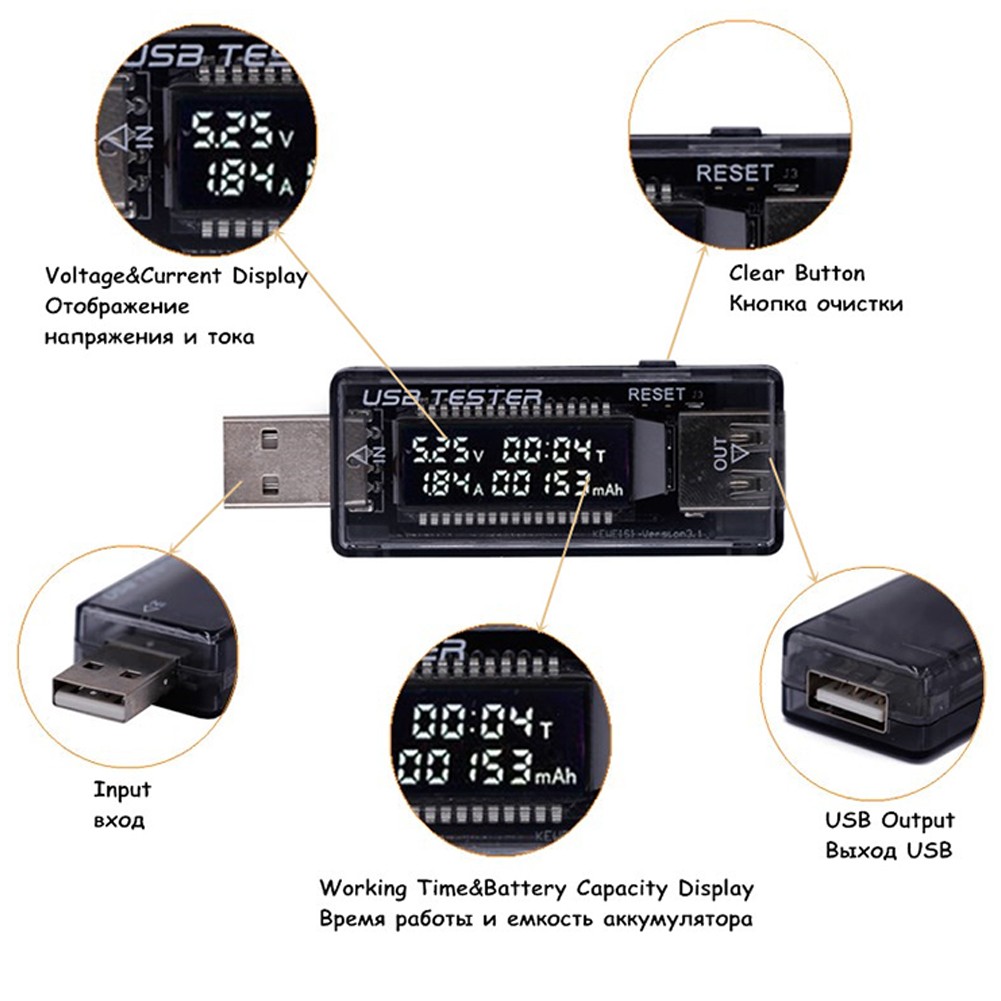 USB Tester DC Digital Voltmeter Ammeter 3.2-10V 0-3A DC Digital Volt Amp Meter Tester Charger Indicator For Car Wall Charger