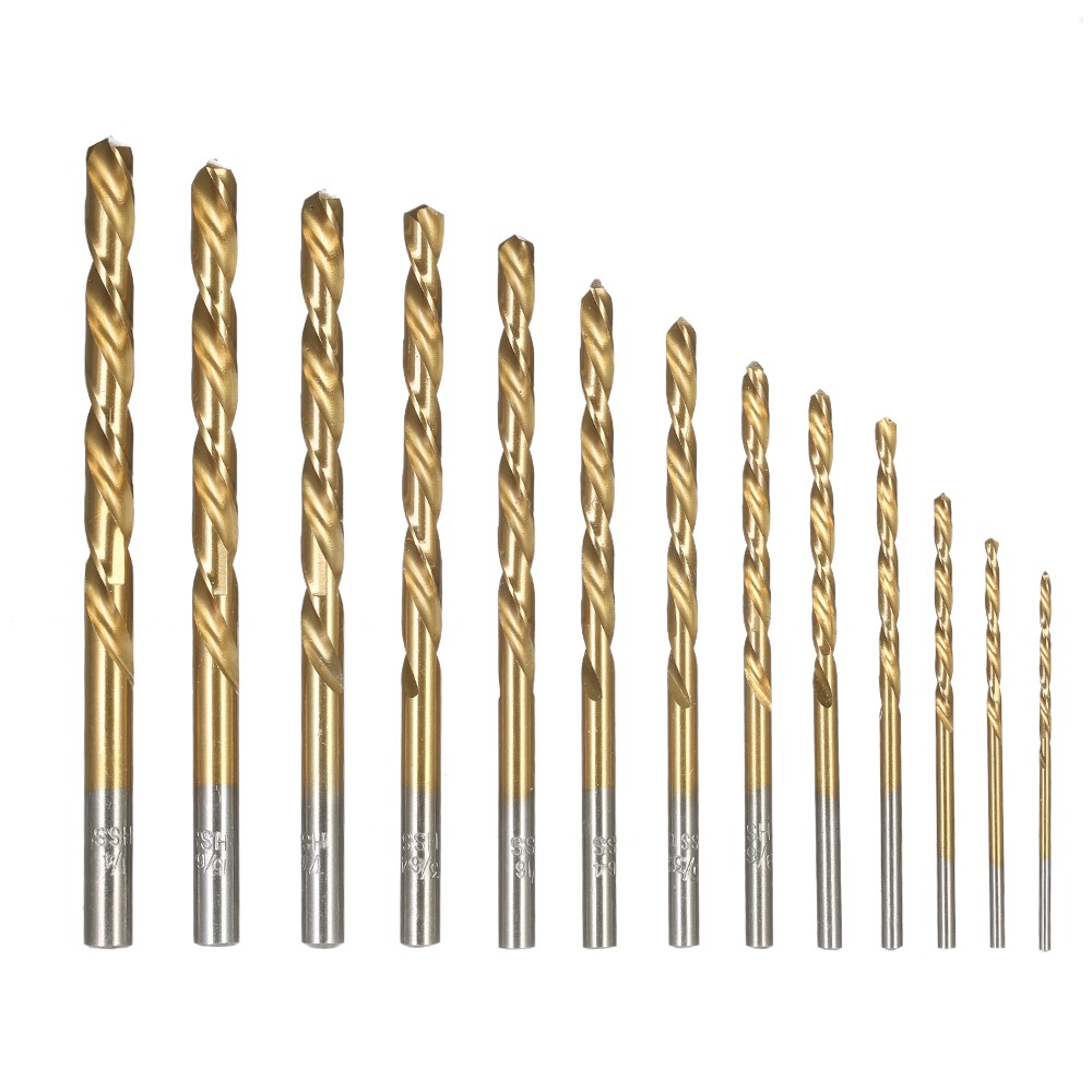 13pcs Left-handed Drill Bit Set M2 HSS Extractor With Titanium Nitride Coating (1/16"-1/4") Power Tools Accessories