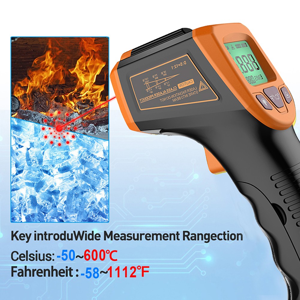 Vastar -50 to 600 Non-Contact Laser LCD Display Infrared Digital C/F Selection Surface Temperature Temp Thermometer Imag