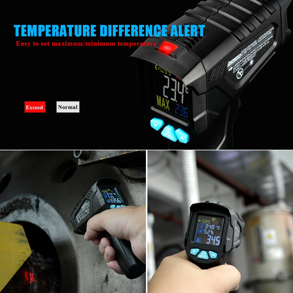 Mestek IR01 Series Digital Infrared Thermometer -50~380/550/800 Degree Non Contact Thermometer Gun Thermometer with Color Display