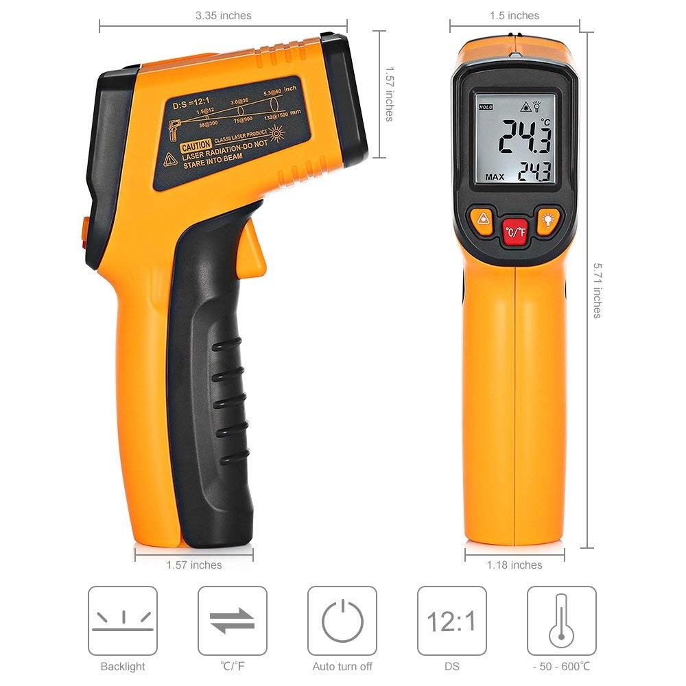 Infrared Digital Thermometer C/F Non-contact Infrared Thermometer Infrared Laser Thermometer Gun -50~380/600 Degree