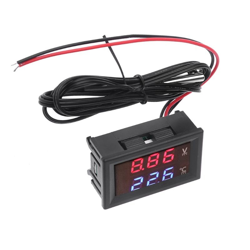 2in1 Car Voltage & Temperature Meter Dual Dispaly Voltmeter + Thermometer for 5v 12v 24v 48v 60v 72v Dropshipping