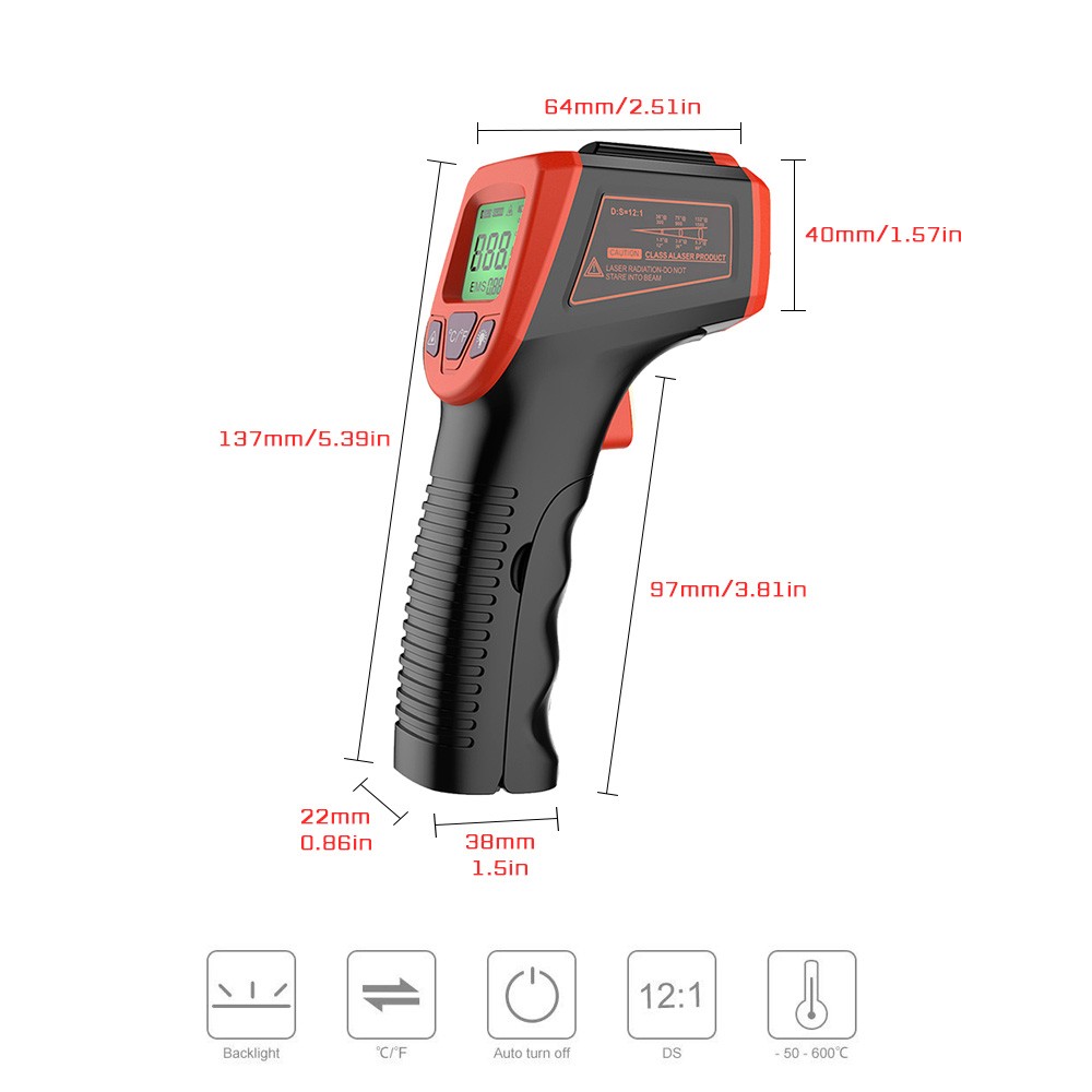 ميزان الحرارة الرقمي بالأشعة تحت الحمراء C/F مقياس الحرارة غير الاتصال GM320 الصناعية الرقمية الأشعة تحت الحمراء-50 ~ 380/-50 ~ 600 درجة