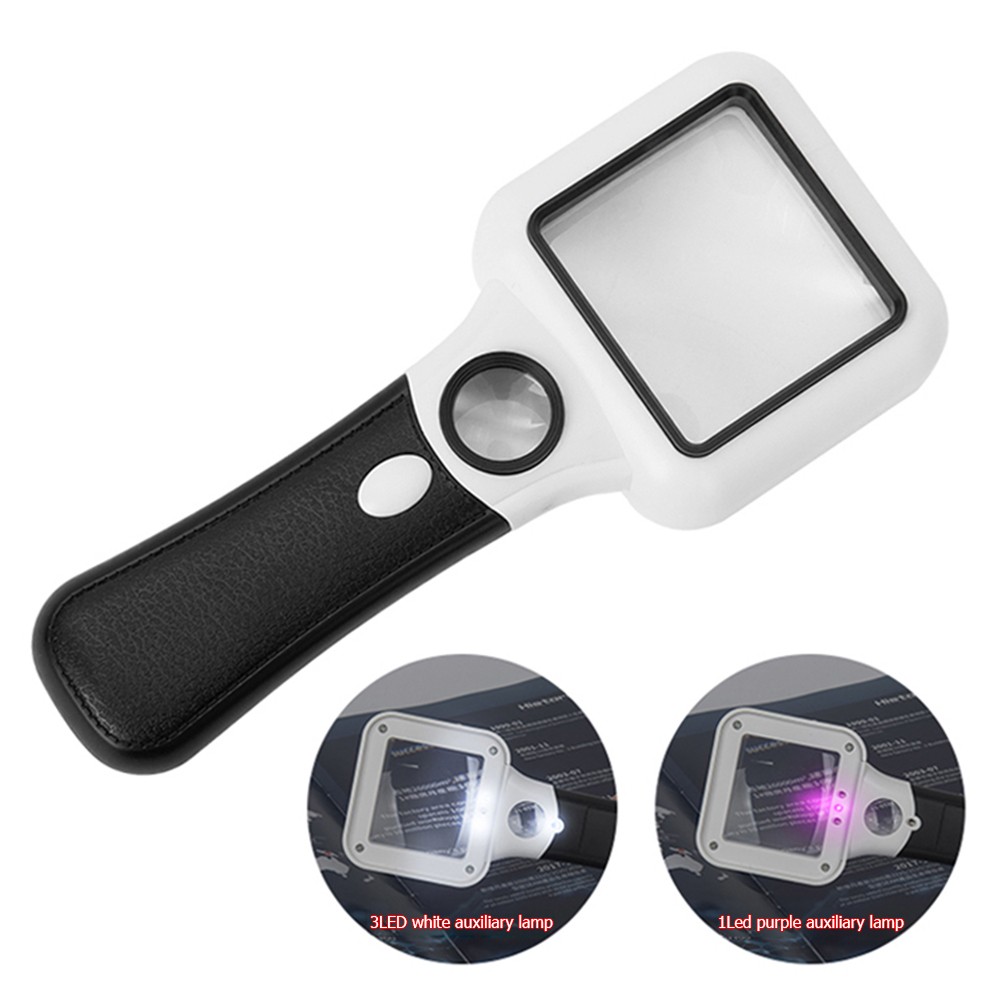 5x 45x Illuminated Magnifier with 3LED+UV Reading Lamp Magnification Loupe Glass Jewelry Banknote Inspection Handheld Tool