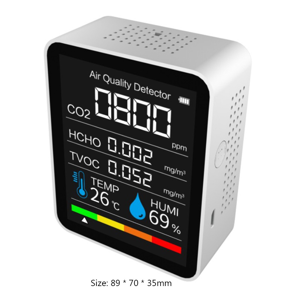 متعددة الوظائف ذكي 5 في 1 CO2 متر TFT LCD الرقمية مستشعر درجة الحرارة والرطوبة تستر ثاني أكسيد الكربون TVOC HCHO متر