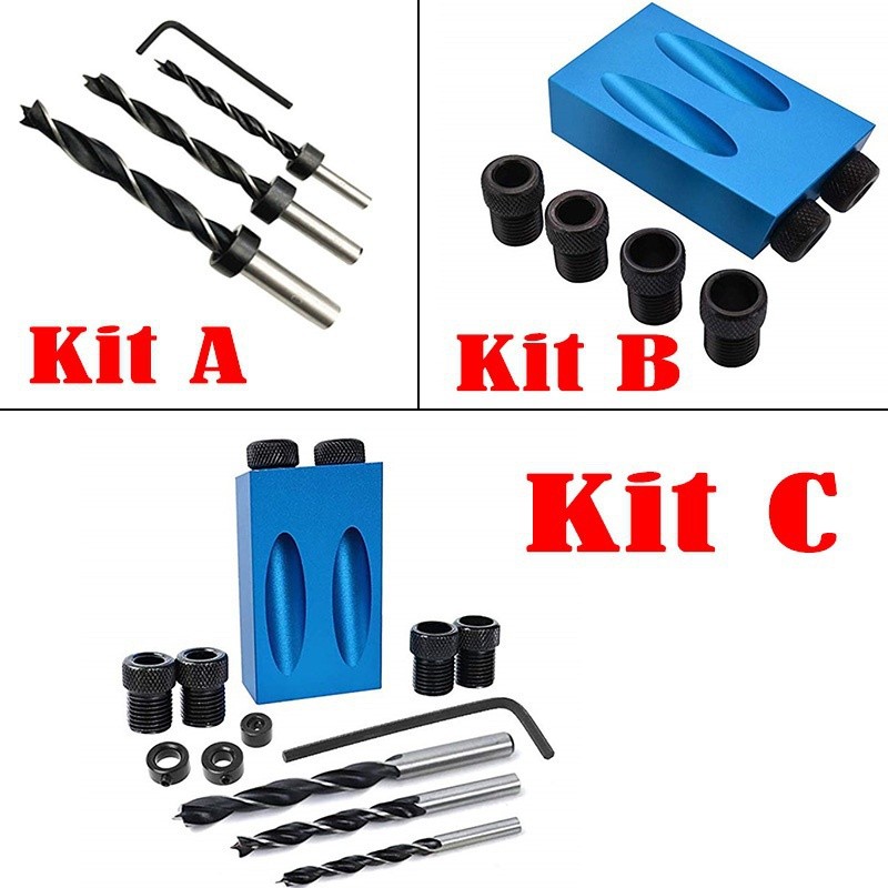 New Pocket Hole Jig Kit Woodworking Fittings Locator Drill Bit 15 Degree Angle Drill Guide Set Woodworking Tools Supply Complete