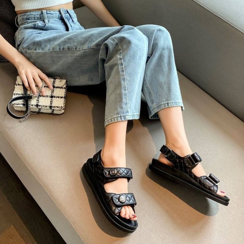 Women's Faux Leather Skirt Female Sandals 2020 Summer Fashion Sports Joker Flats For Women Ins Rome Platform Sandals Women