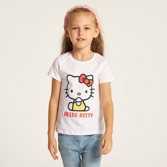 Sanrio Hello Kitty Print T-shirt with Crew Neck and Short Sleeves - Set of 2