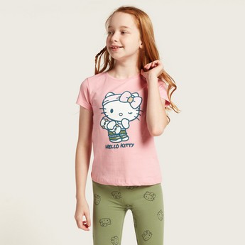 Sanrio Hello Kitty Print Crew Neck T-shirt with Short Sleeves