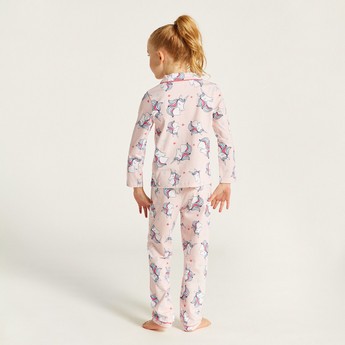 Juniors Unicorn Print Long Sleeve Shirt and Pyjama Set