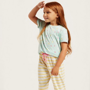 Juniors Printed Round Neck T-shirt and Pyjamas - Set of 4