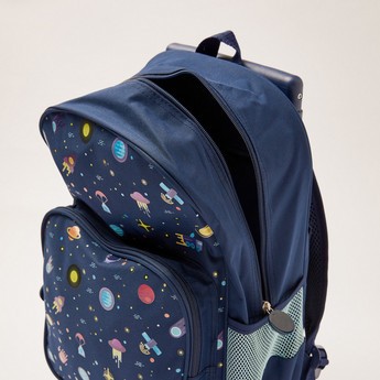 Maricart Space Print Trolley Backpack with Lunch Bag and Pencil Pouch