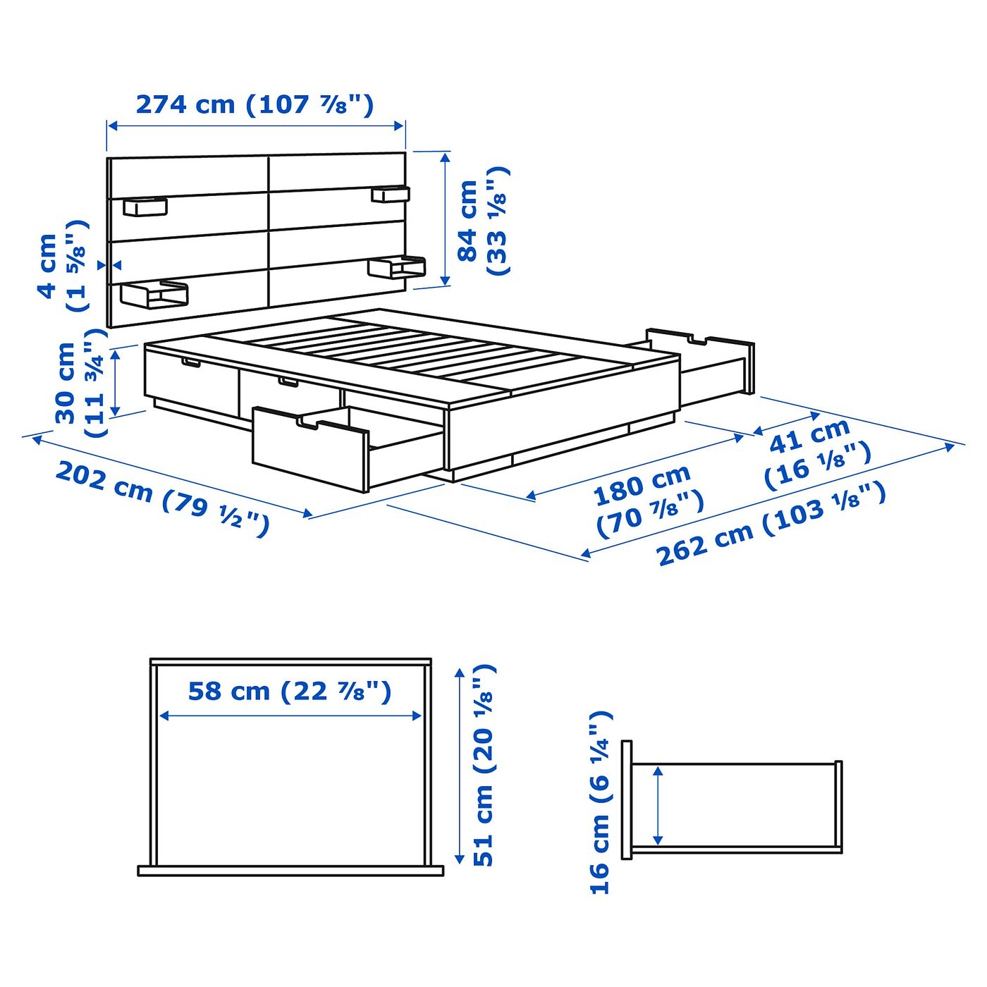 NORDLI Bed frame w storage and headboard