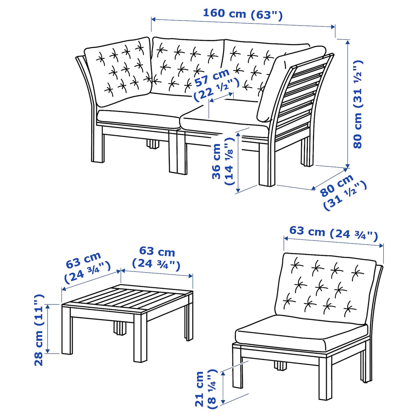 ÄPPLARÖ 4-seat conversation set, outdoor