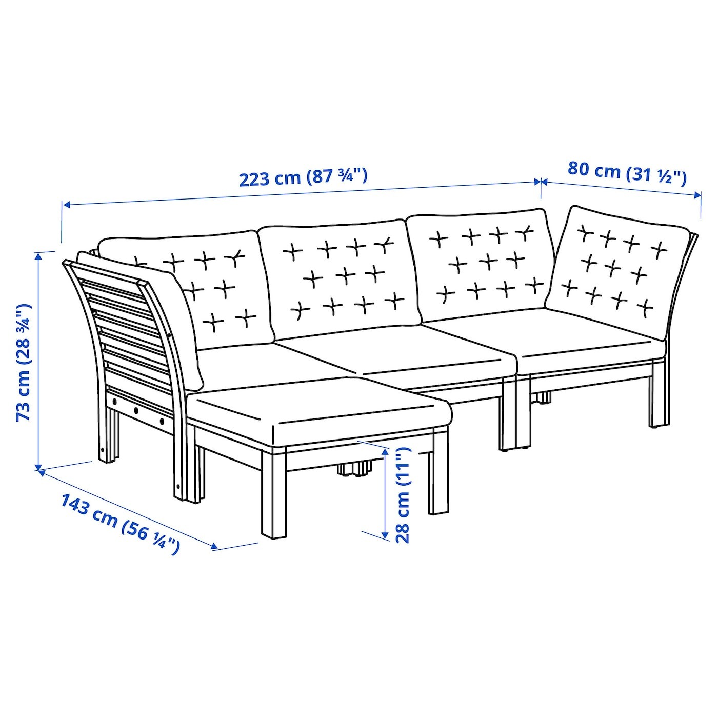 ÄPPLARÖ 3-seat modular sofa, outdoor