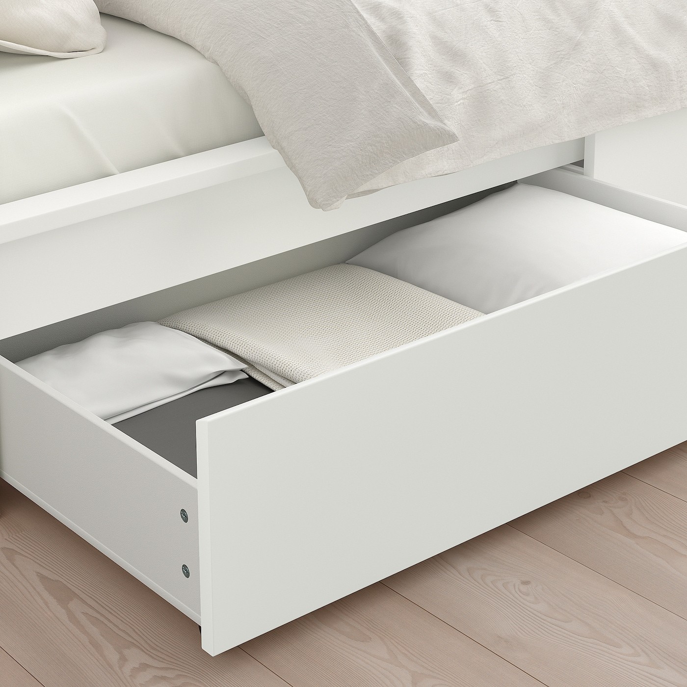 MALM Bed frame, high, w 2 storage boxes