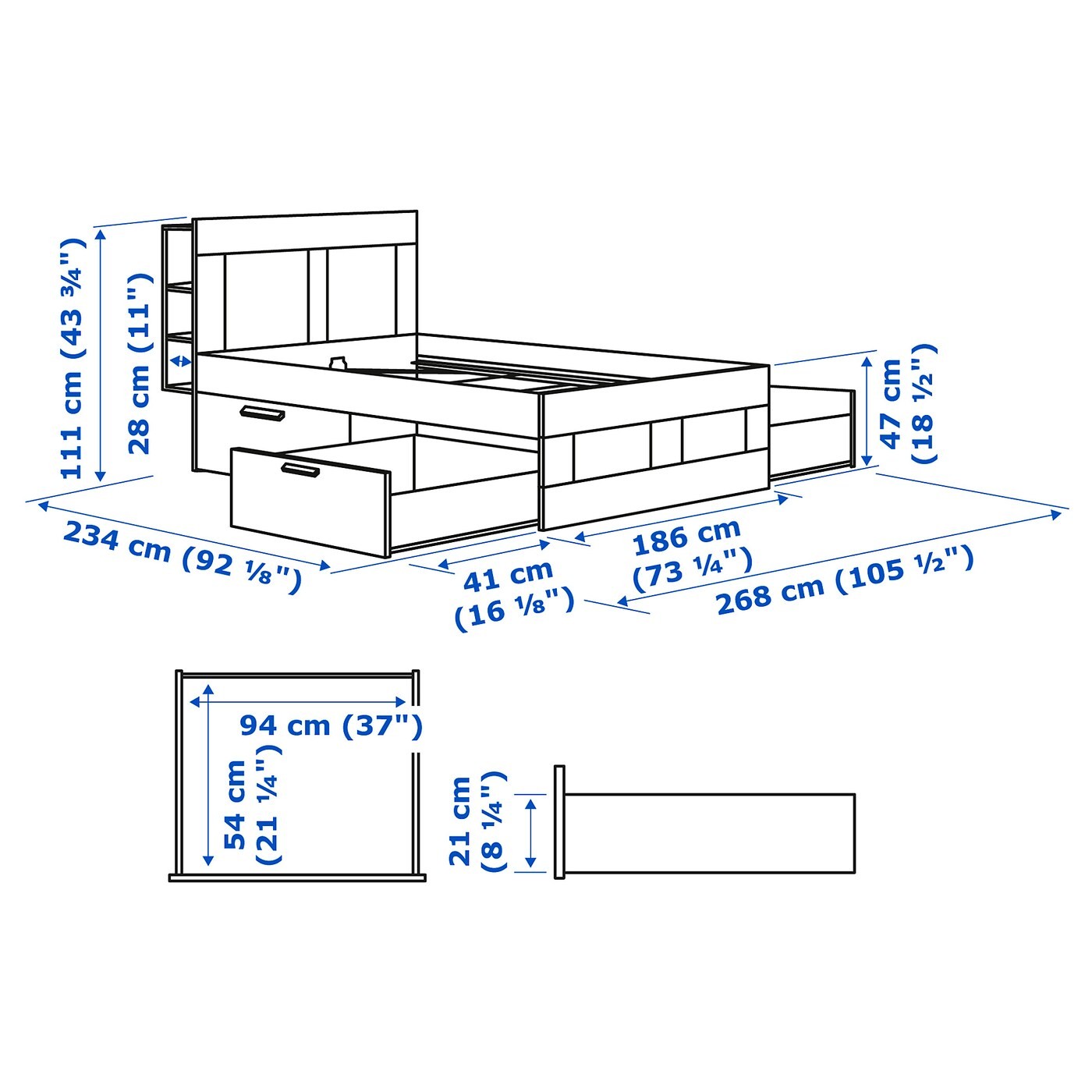 BRIMNES Bed frame w storage and headboard