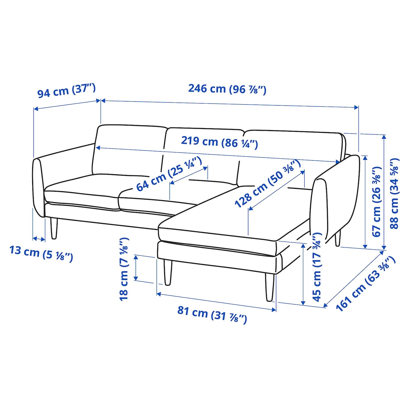 SMEDSTORP 3-seat sofa with chaise longue