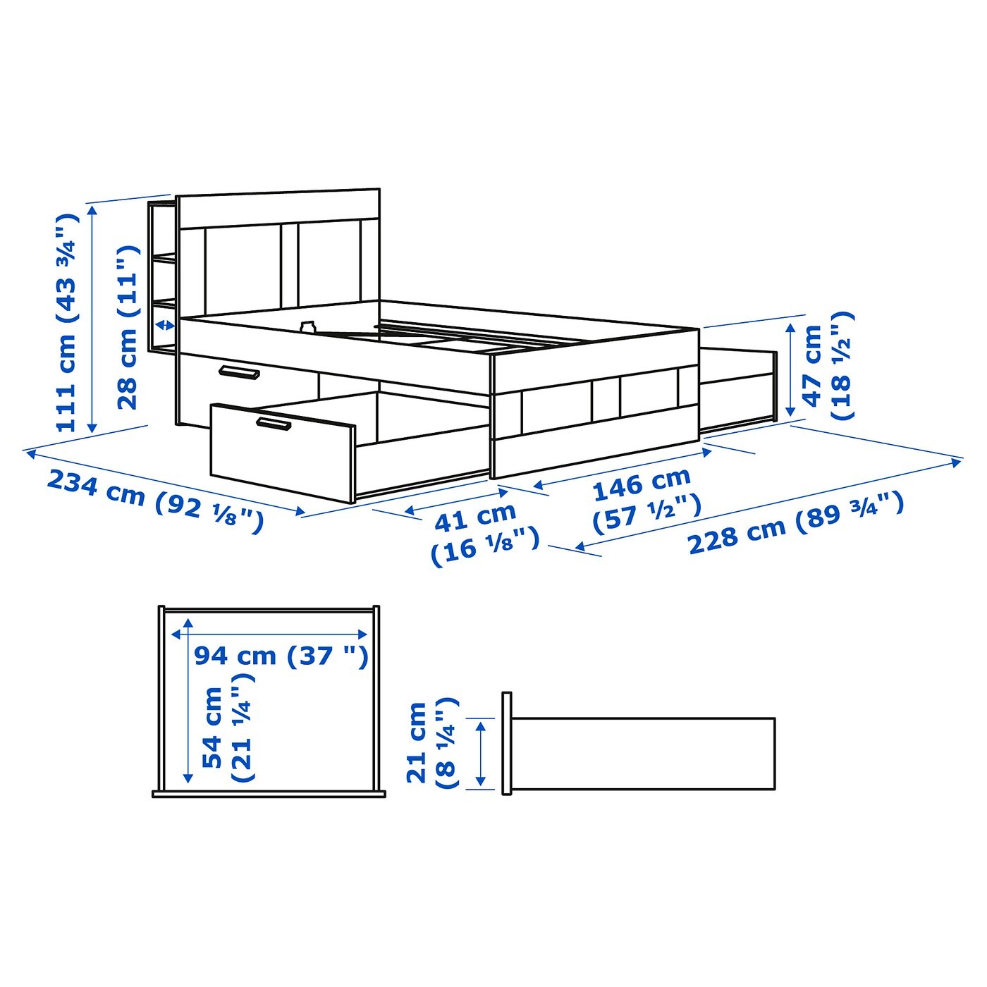 BRIMNES Bed frame w storage and headboard