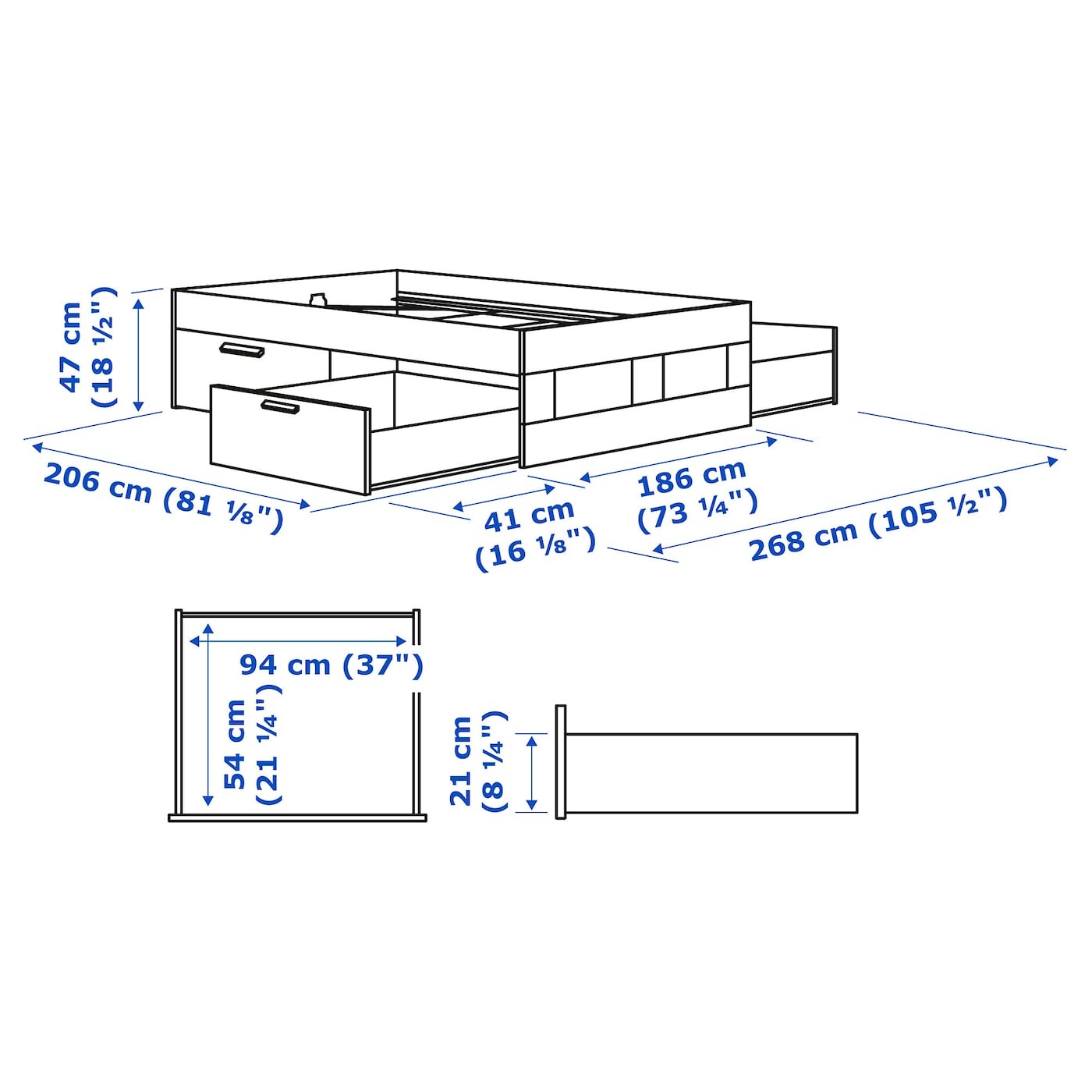 BRIMNES Bed frame with storage