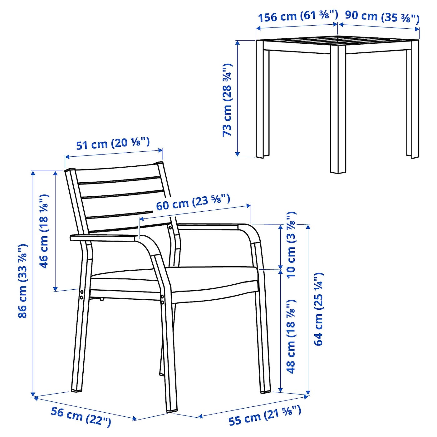 SJÄLLAND Table+2 chairs w armrests, outdoor