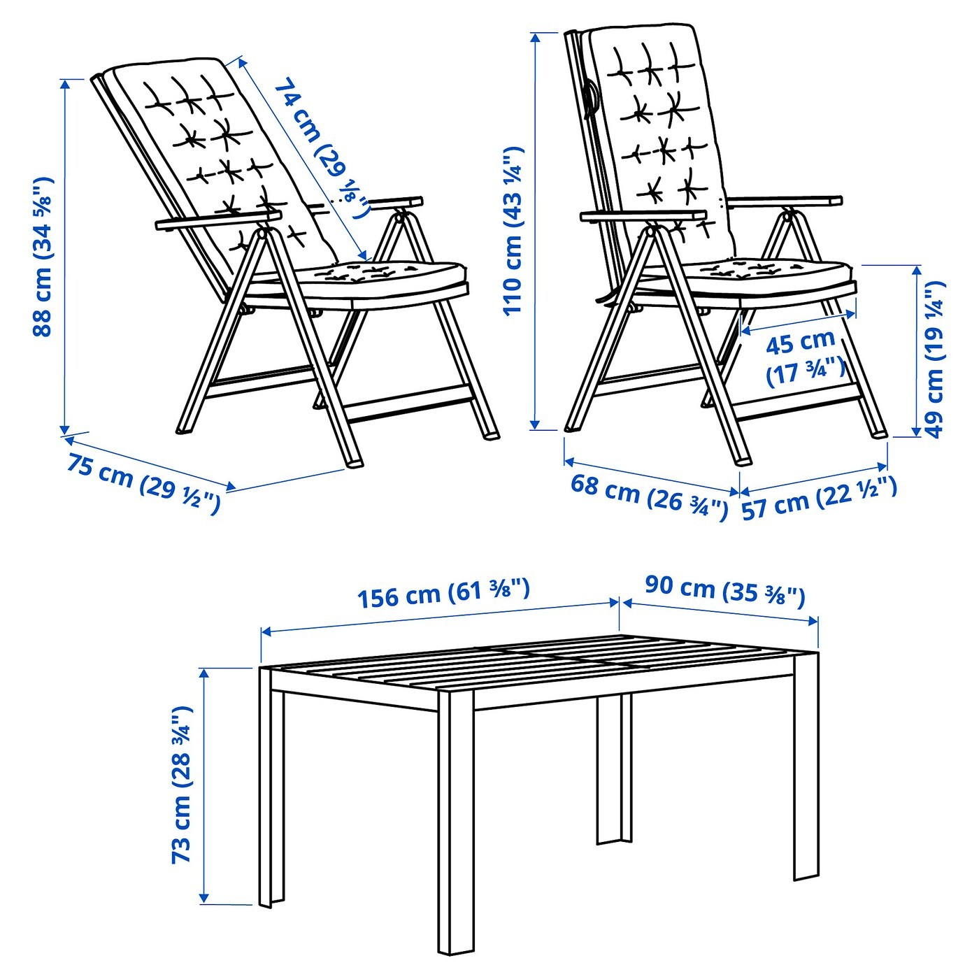 SJÄLLAND Table+4 reclining chairs, outdoor