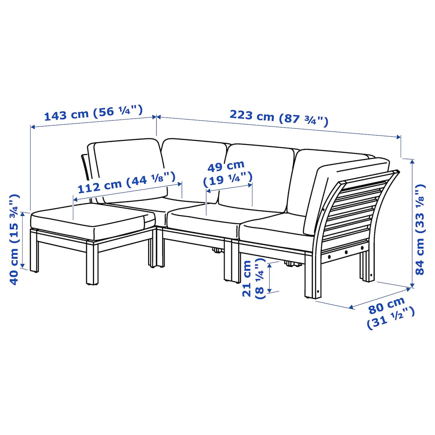 ÄPPLARÖ 3-seat modular sofa, outdoor