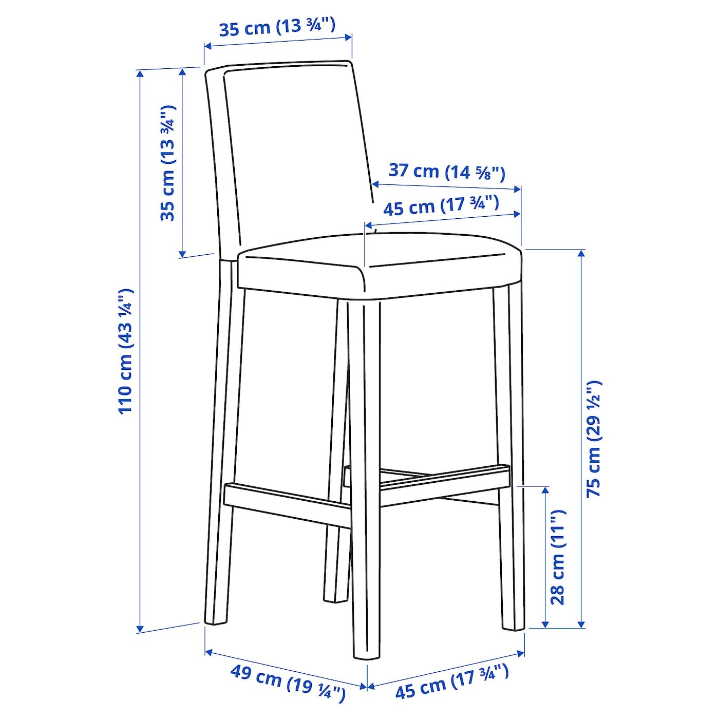 BERGMUND Bar stool with backrest