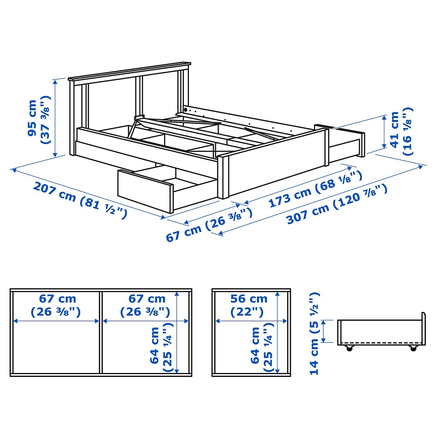 SONGESAND Bed frame with 4 storage boxes