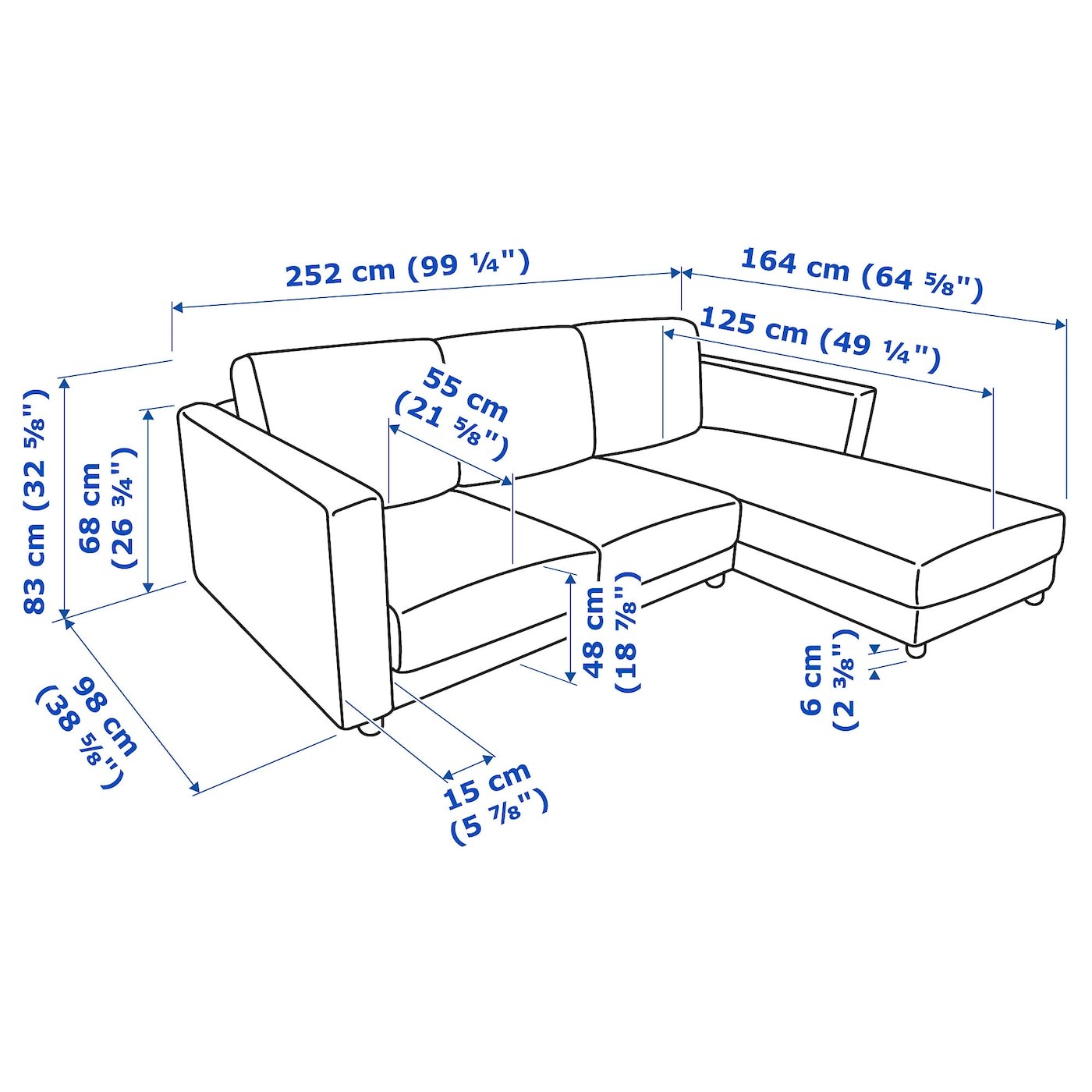 VIMLE 3-seat sofa with chaise longue