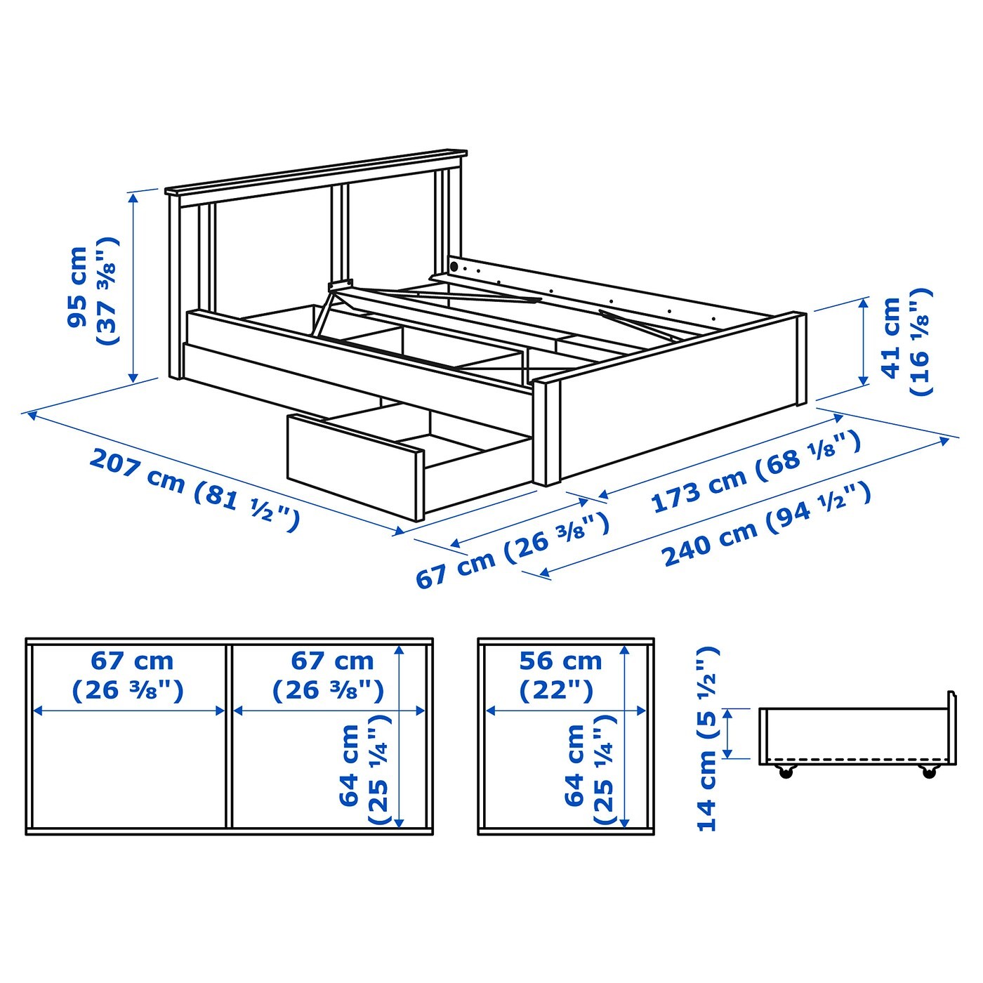 SONGESAND Bed frame with 2 storage boxes