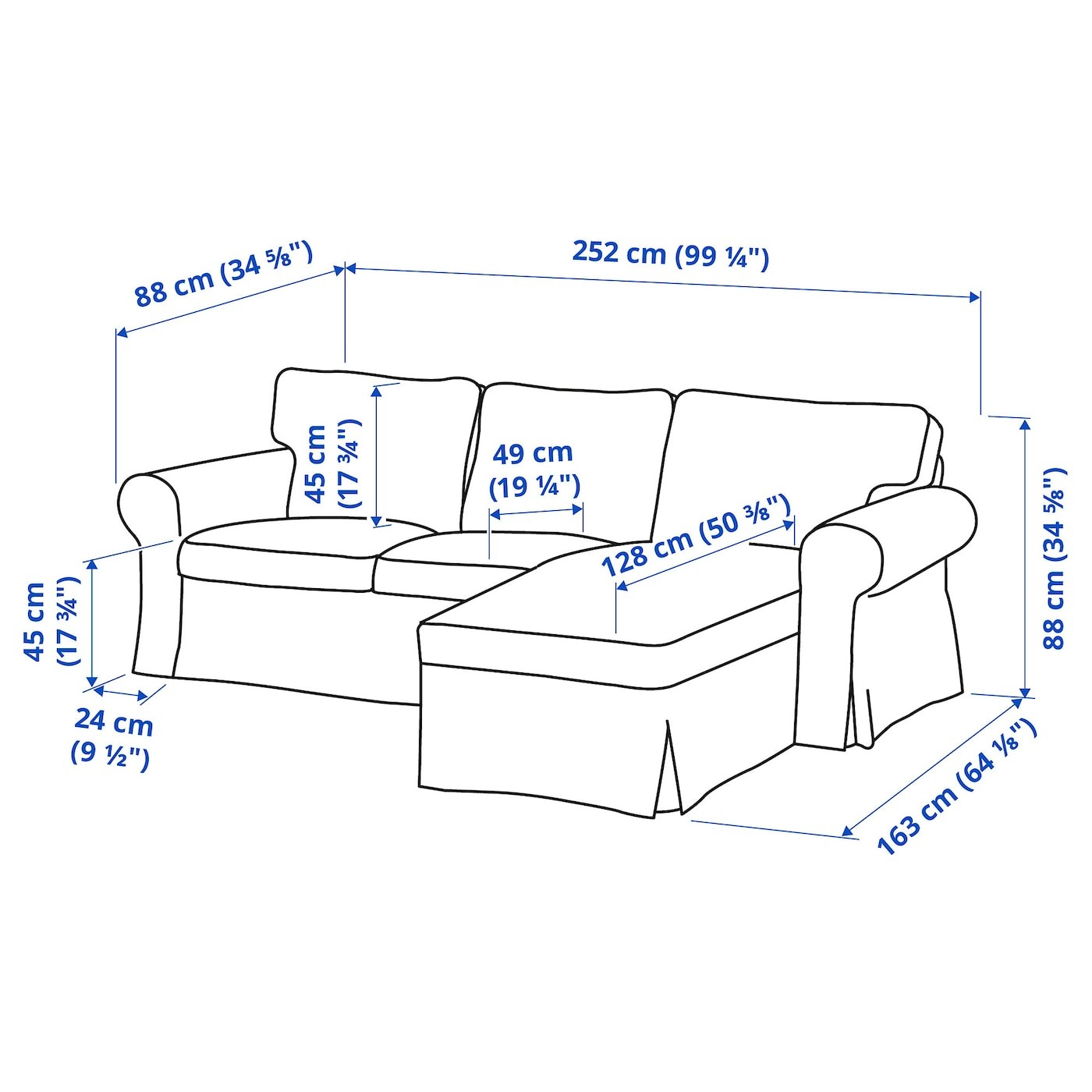 EKTORP 3-seat sofa with chaise longue