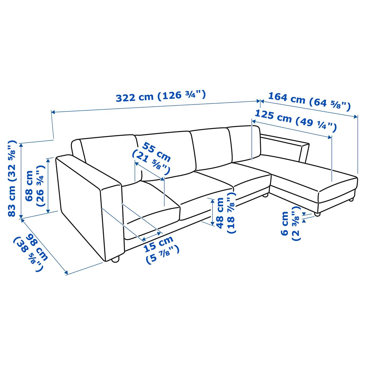 VIMLE 4-seat sofa with chaise longue