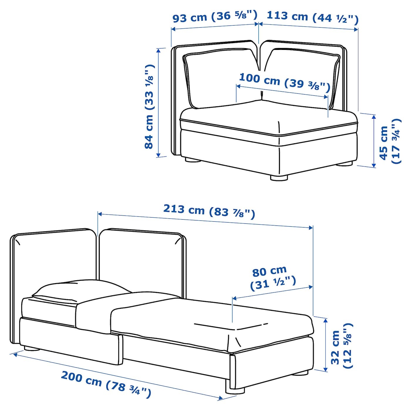 VALLENTUNA Sofa-bed module with backrests