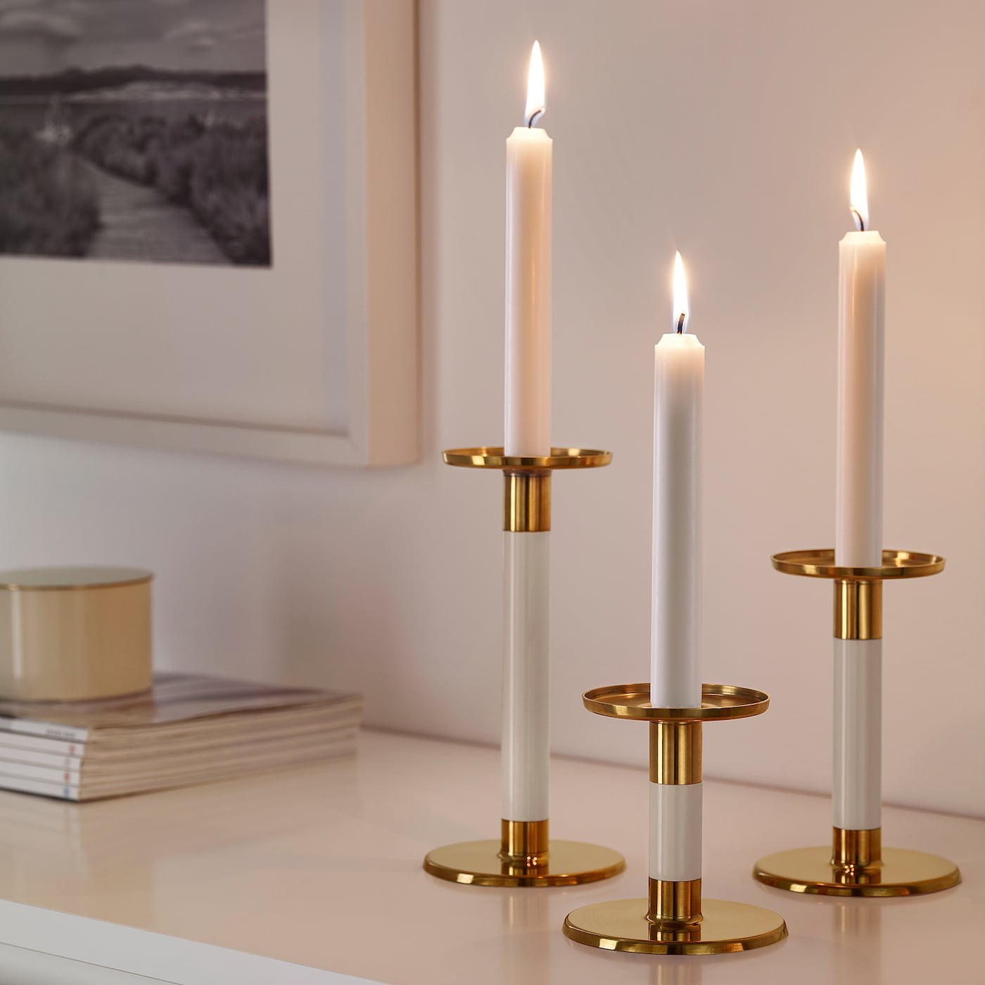 GLITTRIG Candlestick, set of 3