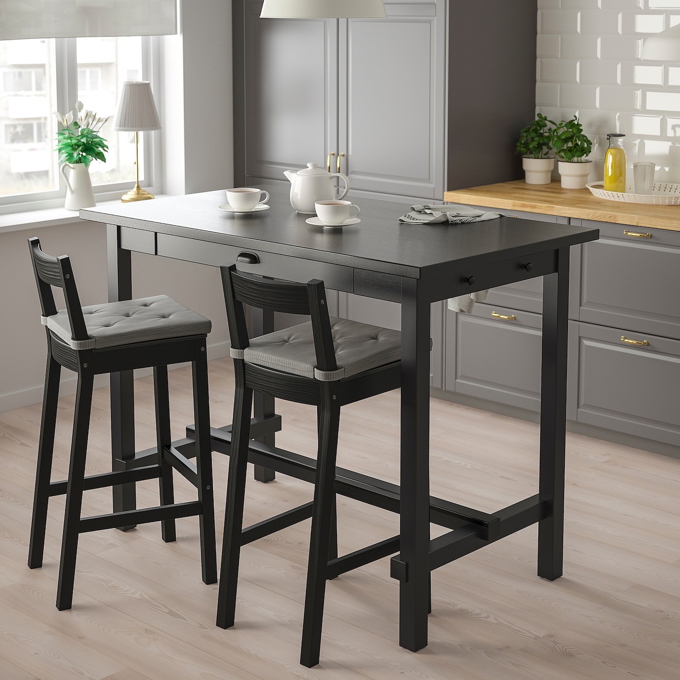 NORDVIKEN Bar stool with backrest