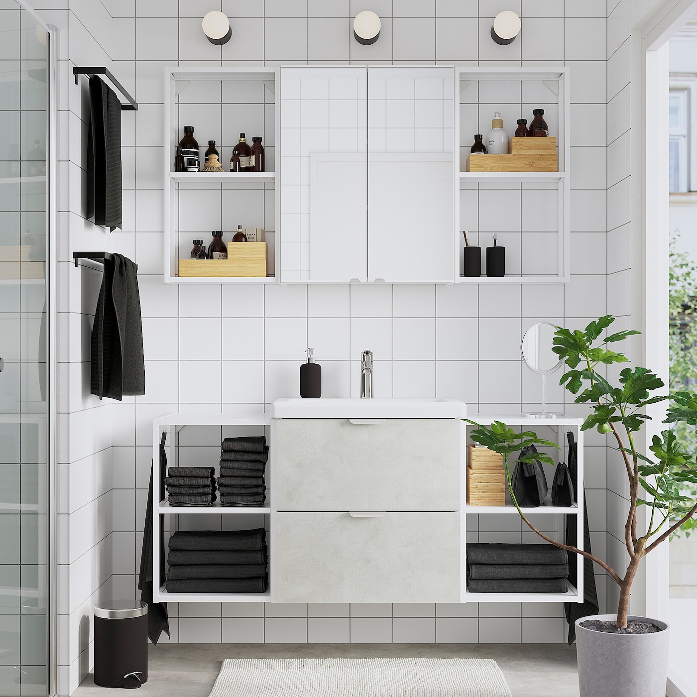 ENHET / TVÄLLEN Bathroom furniture, set of 18