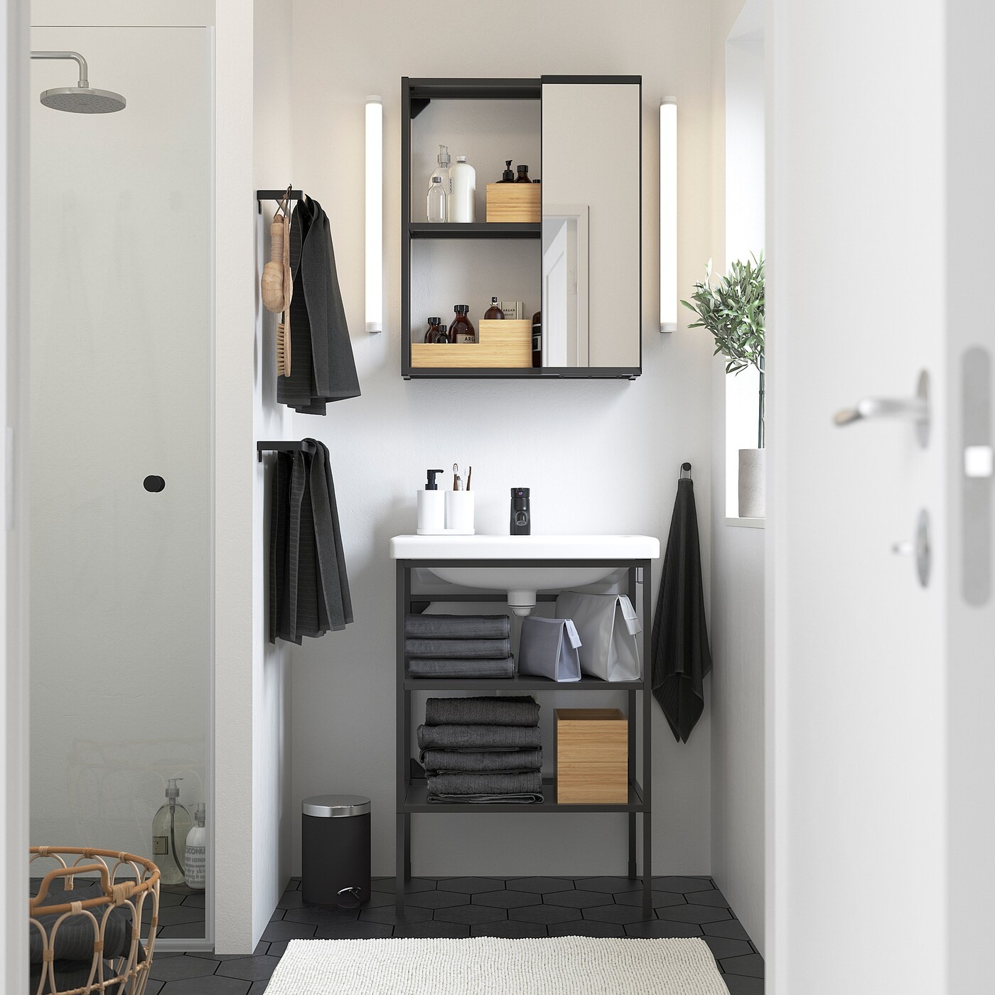 ENHET / TVÄLLEN Bathroom furniture, set of 9