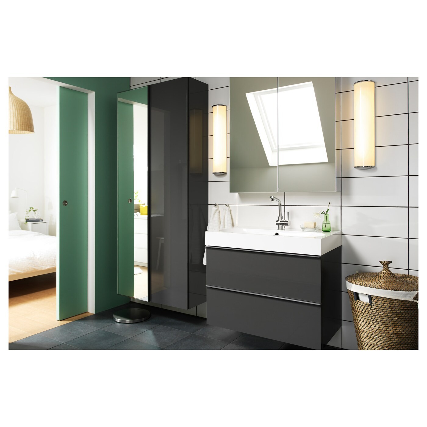 GODMORGON Mirror cabinet with 2 doors